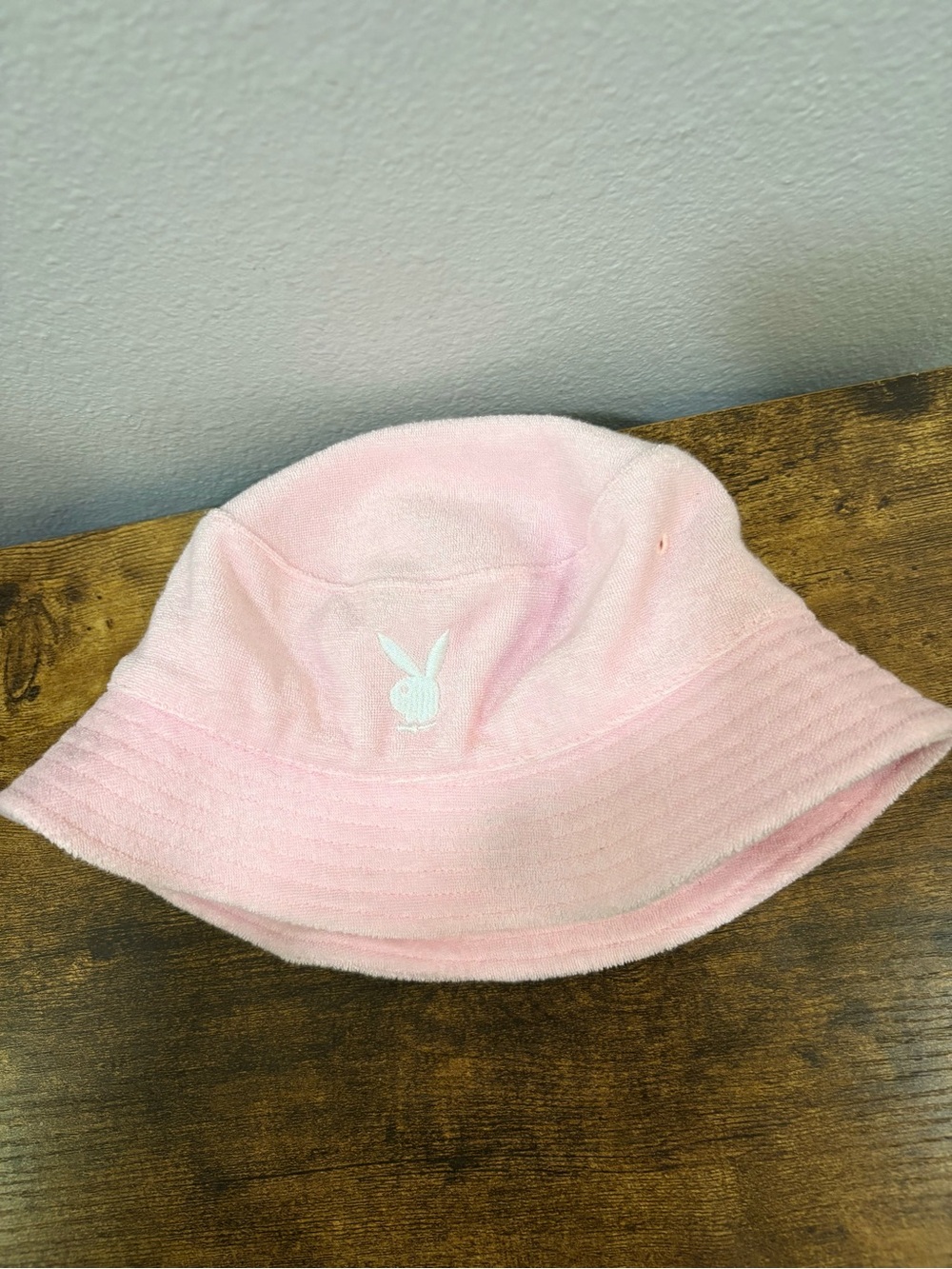 PLAYBOY Pink Terry Cloth Bucket Hat with White Bunny Logo y2k